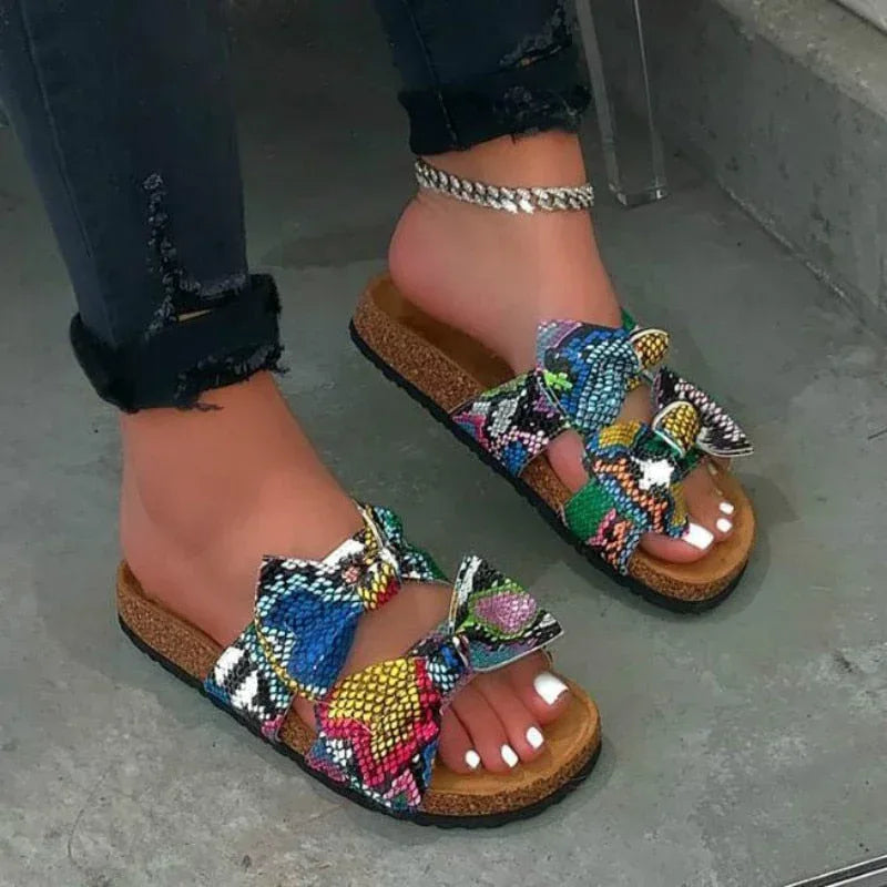 Women Slides 2 Straps Comfy Bow Slide Sandals Multi / 6