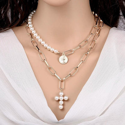 Fashion Chain Pearl Necklace Gold-01