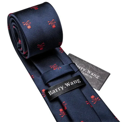 Red Skull Silk Tie Set with Handkerchief – Designer Men’s Necktie for Wedding, Business & Parties 5049 / United States