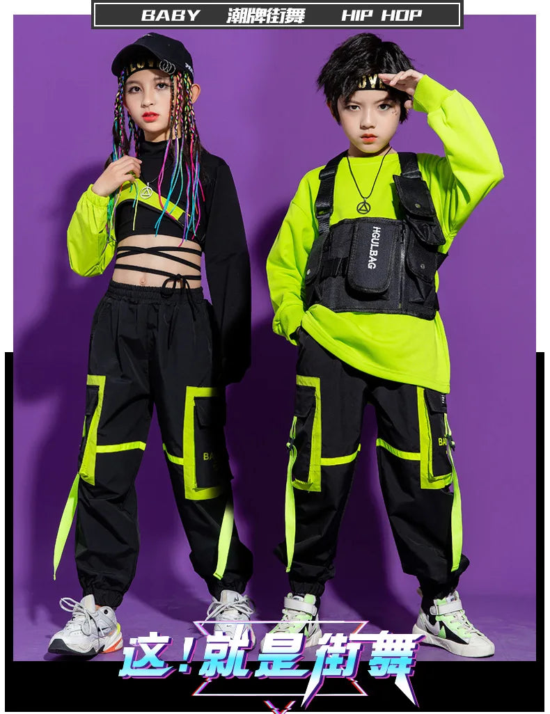 Boys Hip Hop Vest Girls Cuff Cargo Pants