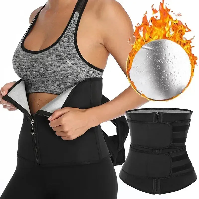 Silver Coating Sweat Sauna Waist Trainer Belt Adjustable Workout Body Shaper with Double Strap Zipper Silver Inner Black / L / United States