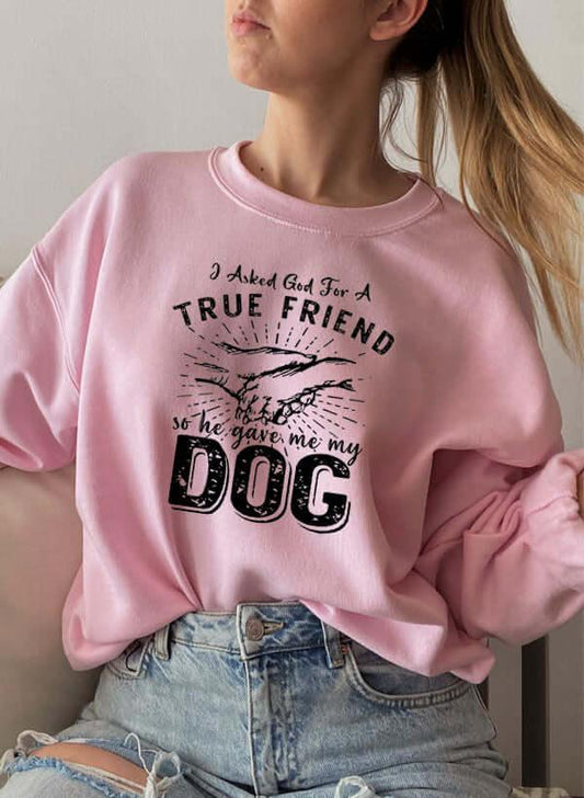 I Asked God For A True Friend Sweat Shirt XXX-Large / Pink