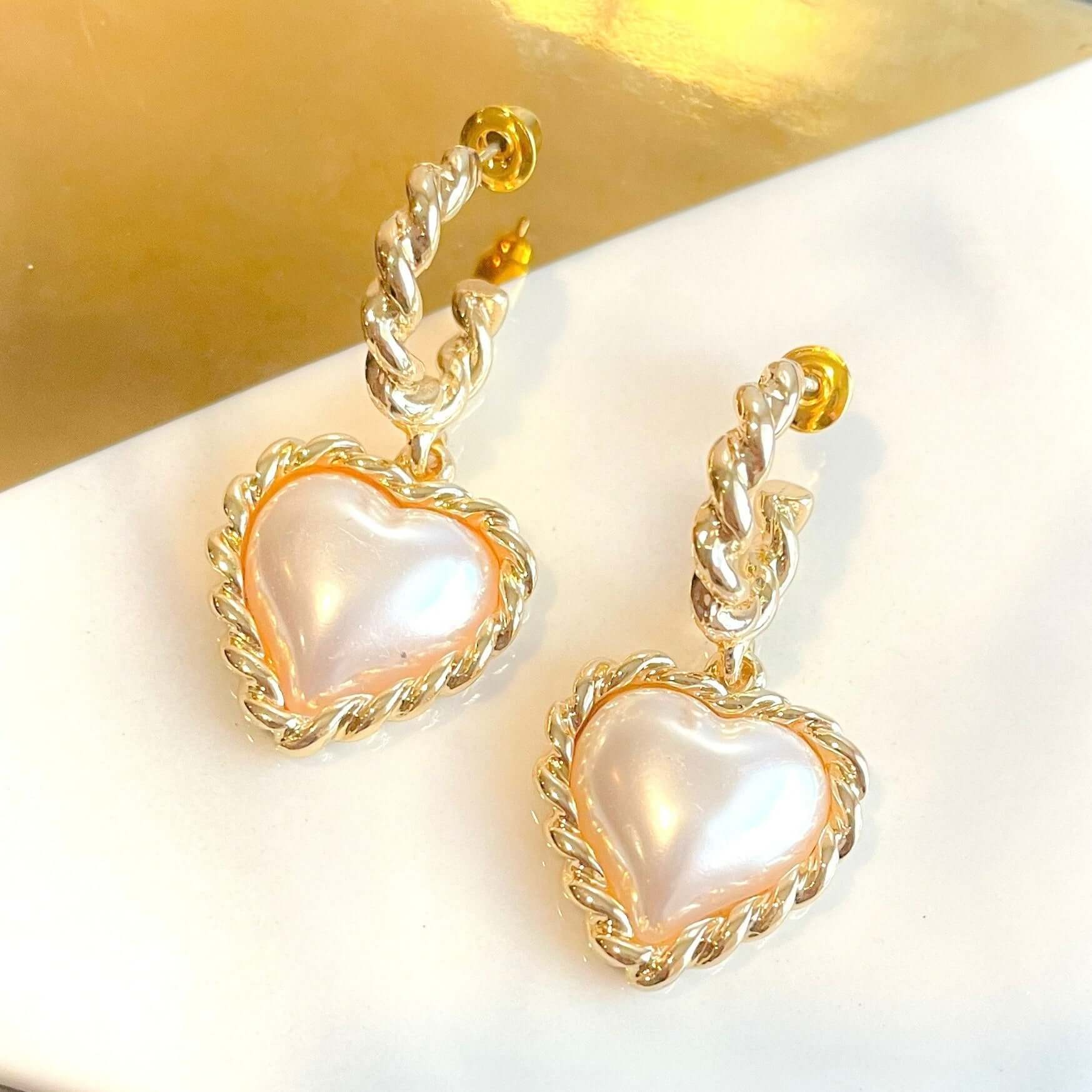 Shopminx Pearl Heart Hoop Earrings Default Title