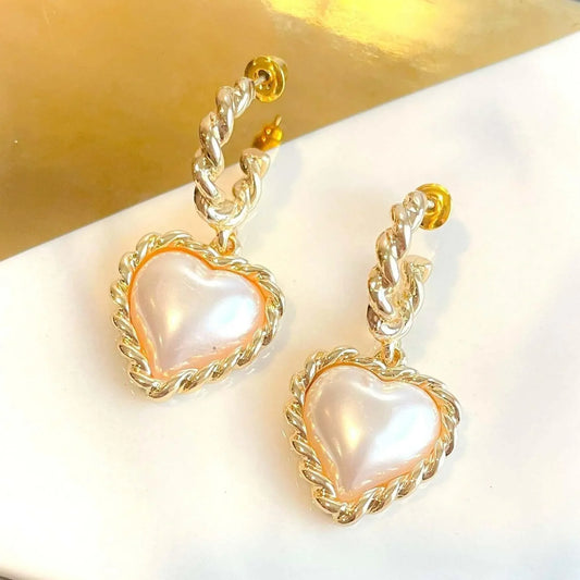 Pearl Heart Hoop Earrings Default Title