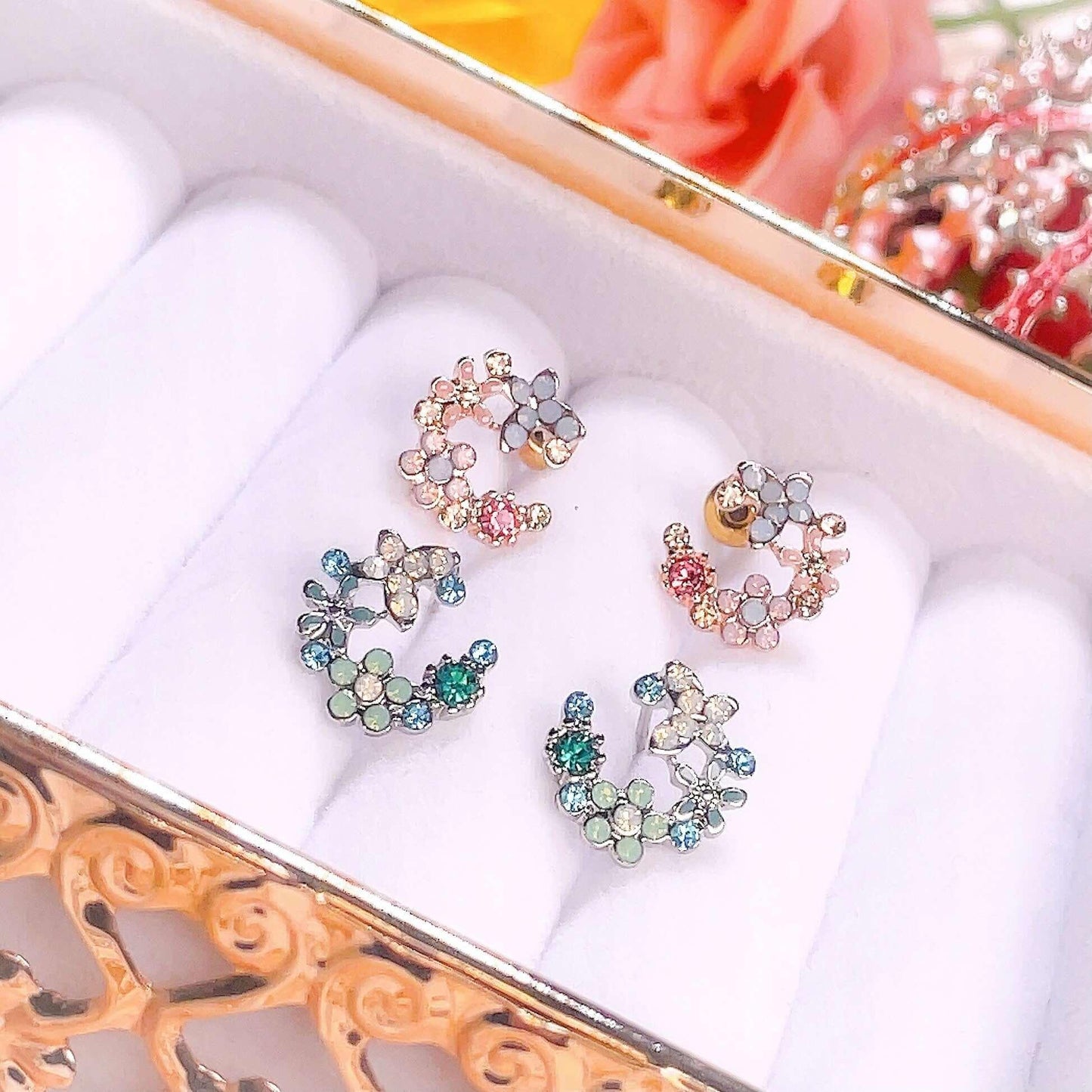 Sakura Moon Studs Pink