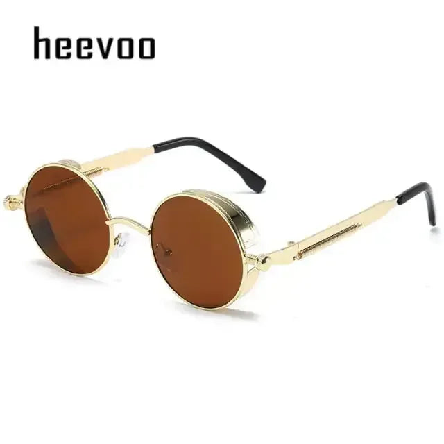 Fashion Round Sun Glasses Gold Tea