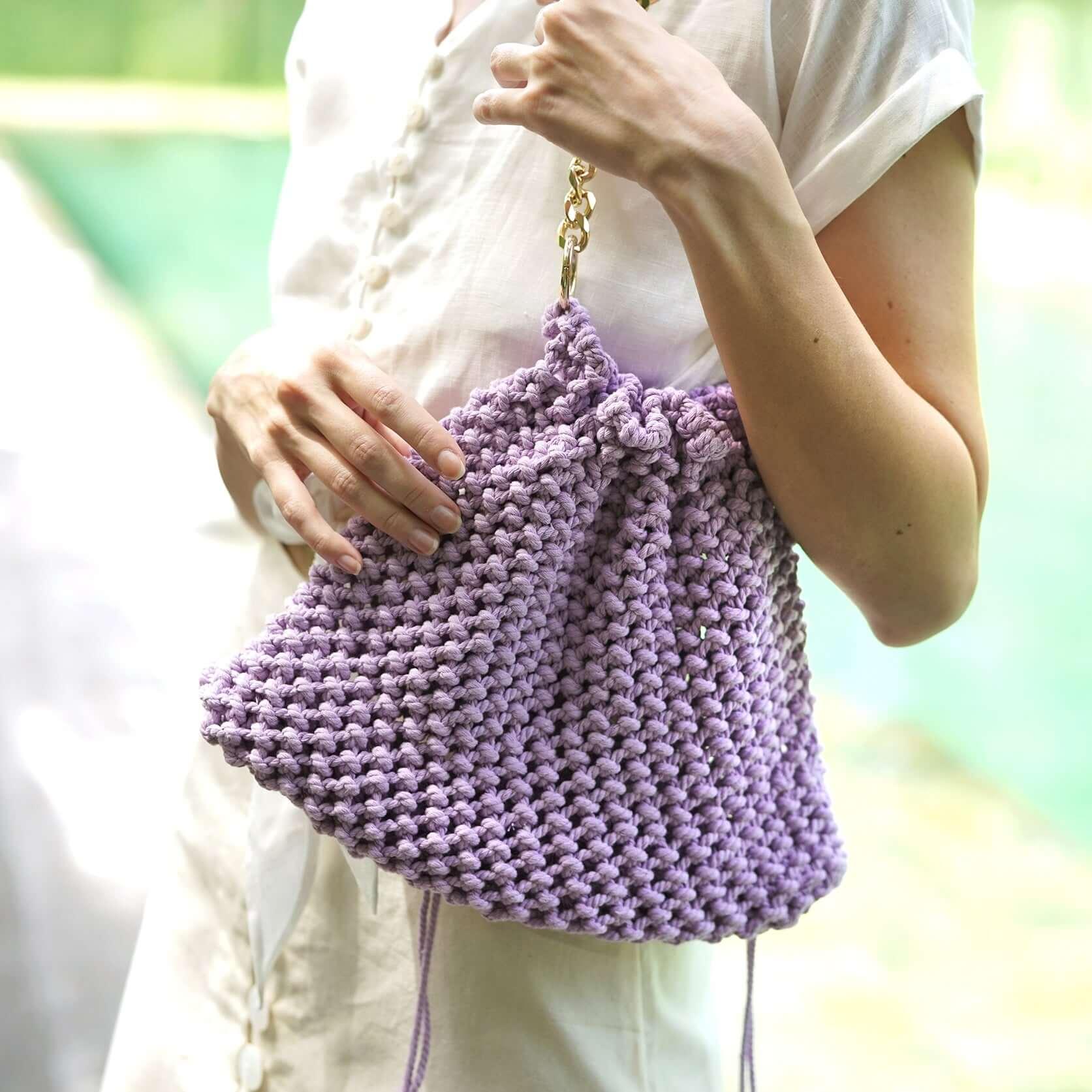 LYON Macrame Tote Bag, in Lilac One size / Lilac Purple / Cotton