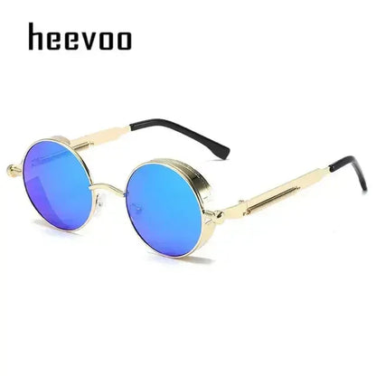 Fashion Round Sun Glasses Gold Blue