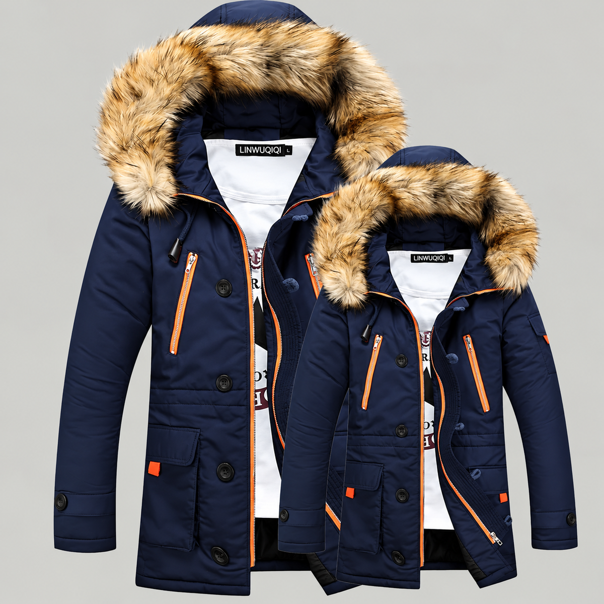 Men's Winter Padding Jacket - Parka with Faux-Fur-Trimmed Hood, Quilted Cotton Lining, & Front Flap Pockets