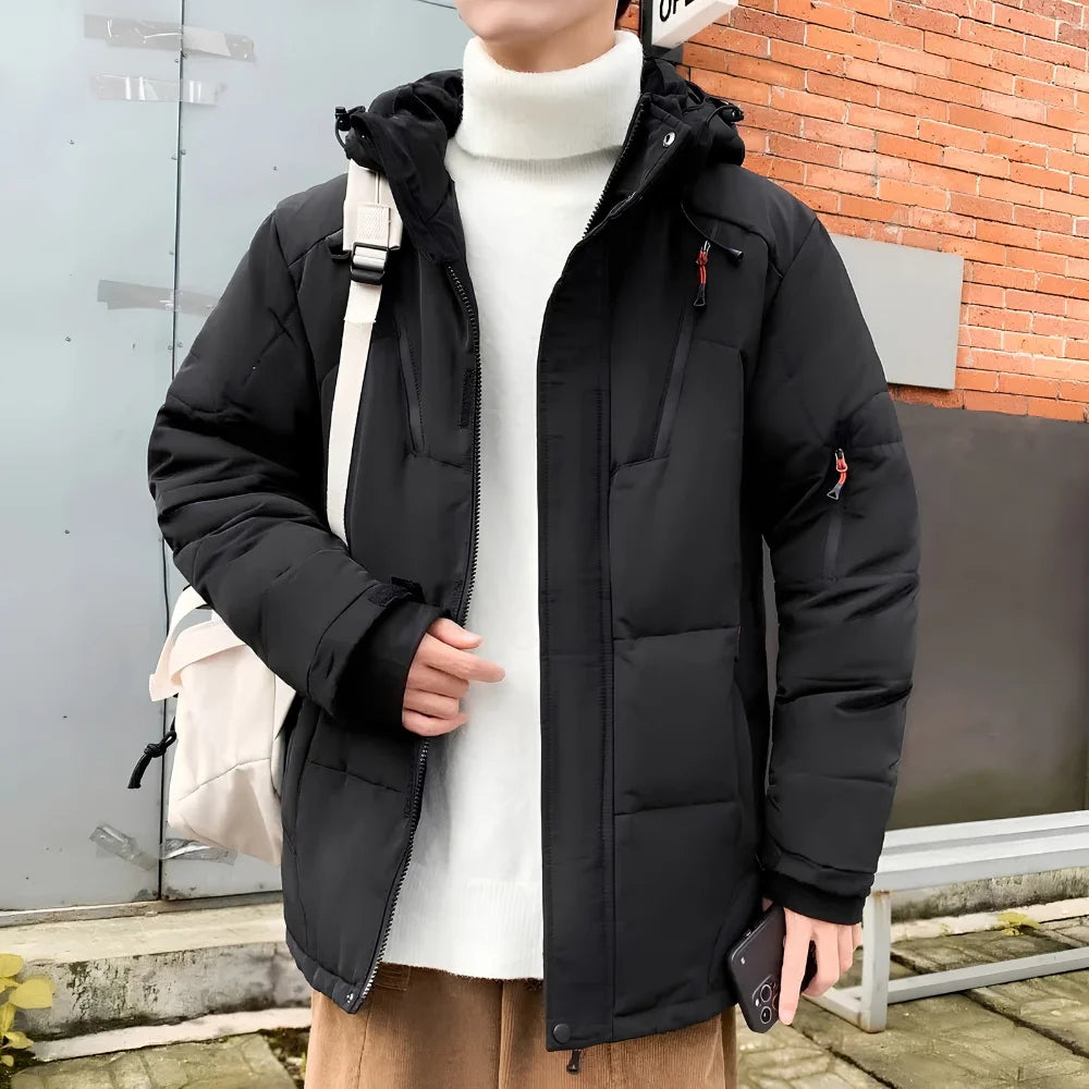 Men’s High Collar Puffer Jacket With Removable Hood, Regular Fit
