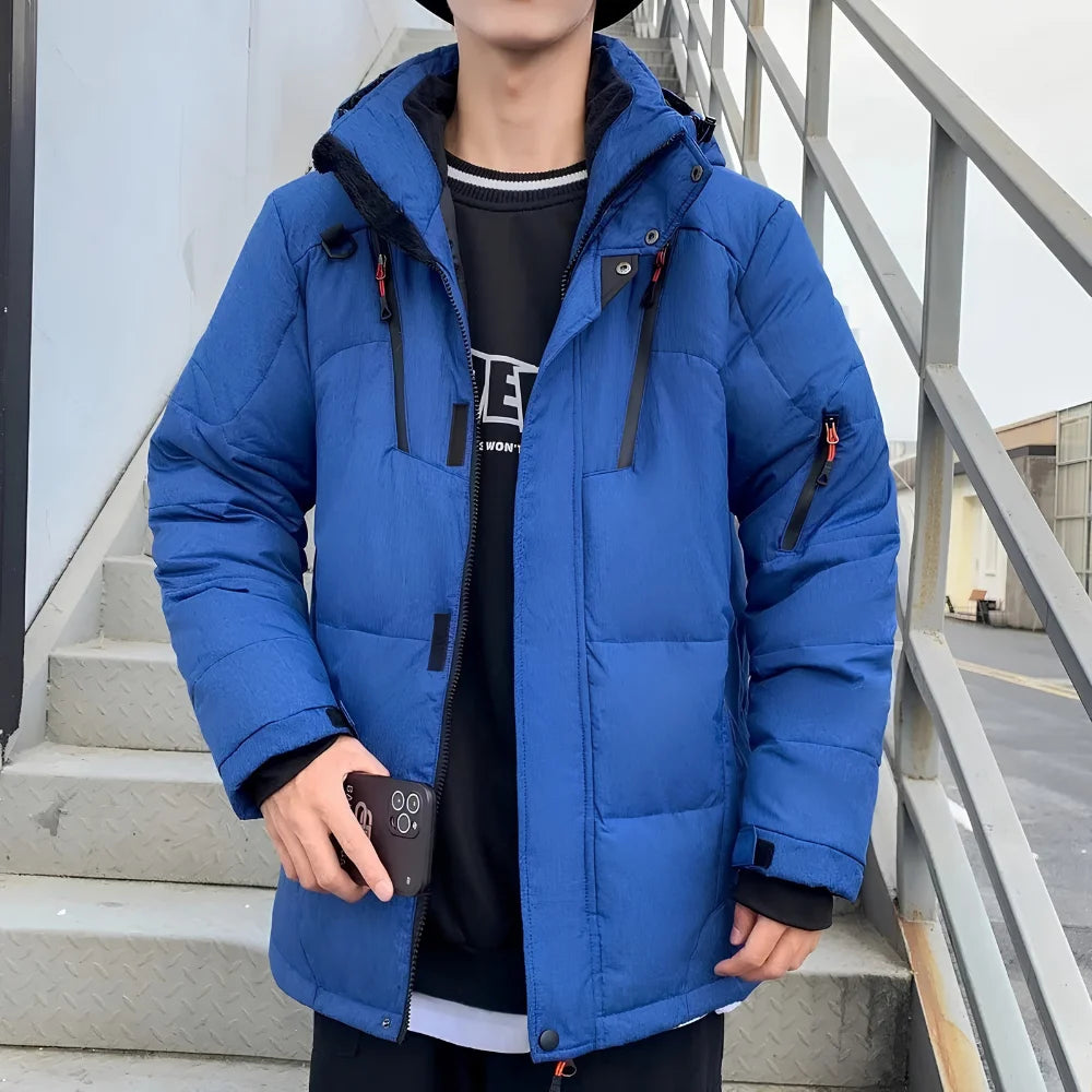 Men’s High Collar Puffer Jacket With Removable Hood, Regular Fit