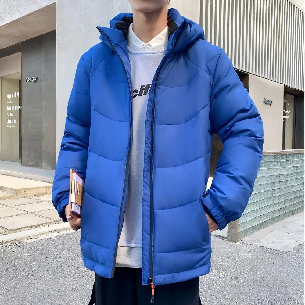 Men’s High Collar Puffer Jacket With Removable Hood, Regular Fit