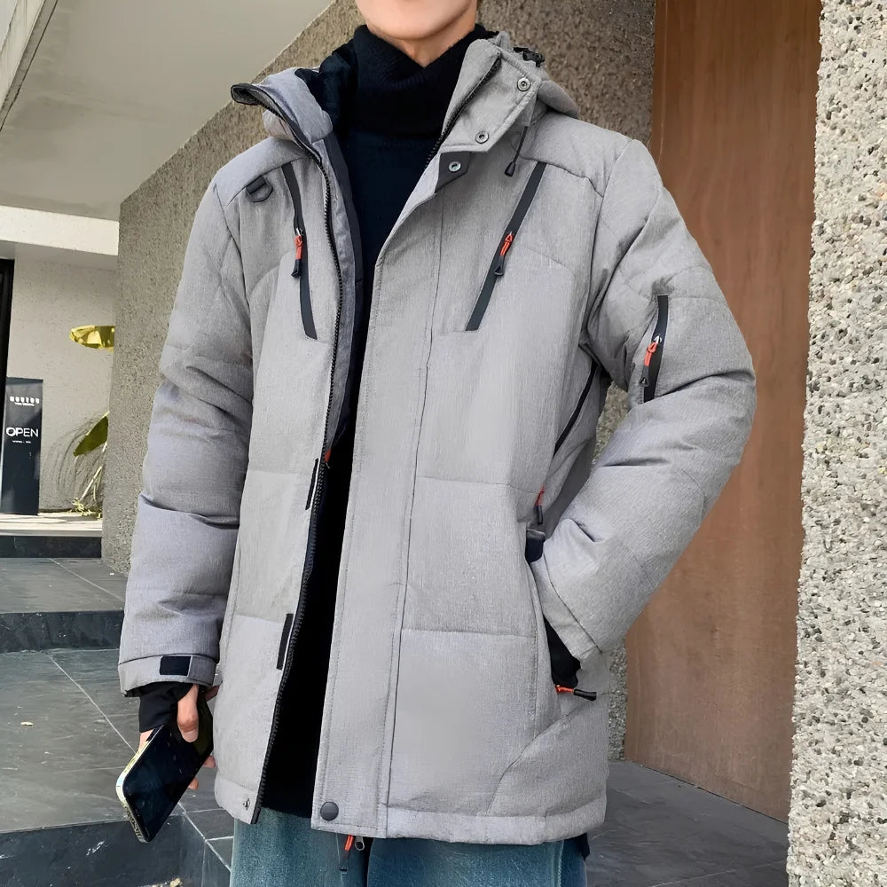 Men’s High Collar Puffer Jacket With Removable Hood, Regular Fit