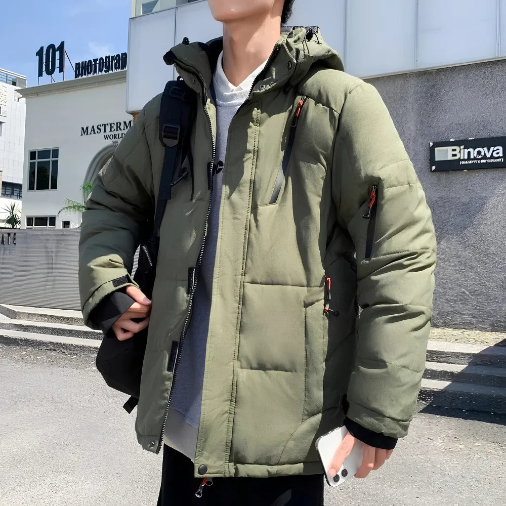 Men’s High Collar Puffer Jacket With Removable Hood, Regular Fit