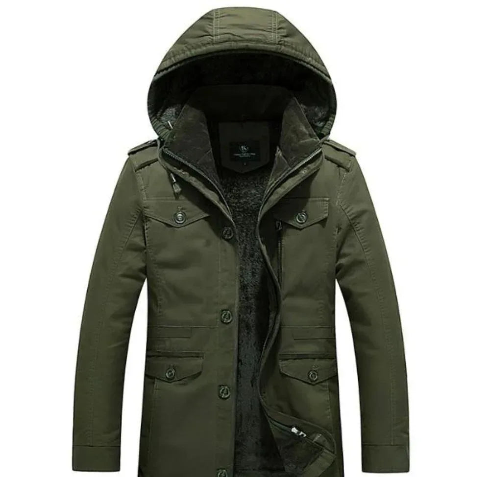 Mens Hooded Military Style Coat S / Army Green
