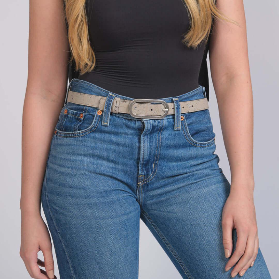 Vegan Cork Leather Women's Belt (Gray) 110