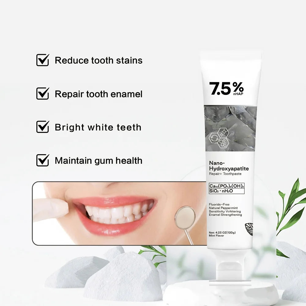 Fluoride-Free Nano-Hydroxyapatite Toothpaste for Stain Removal, Enamel & Gum Protection, 120g