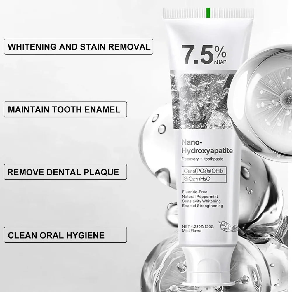 Fluoride-Free Nano-Hydroxyapatite Toothpaste for Stain Removal, Enamel & Gum Protection, 120g