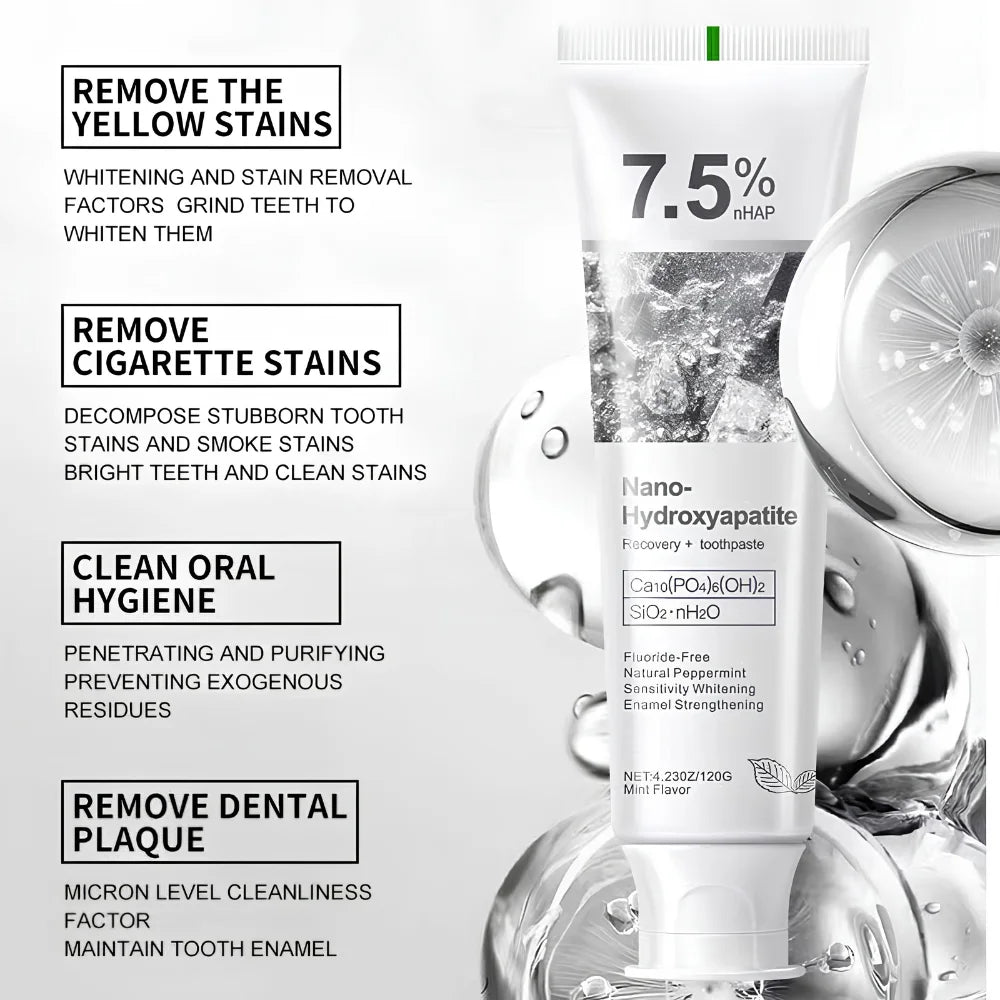 Fluoride-Free Nano-Hydroxyapatite Toothpaste for Stain Removal, Enamel & Gum Protection, 120g