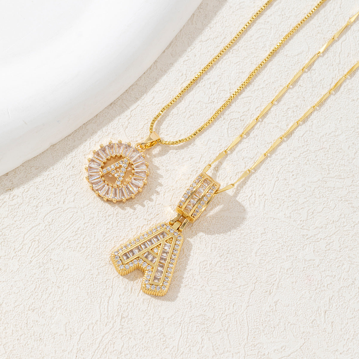 Letter Pendant Necklace Copper Set Zirconium Round Flower