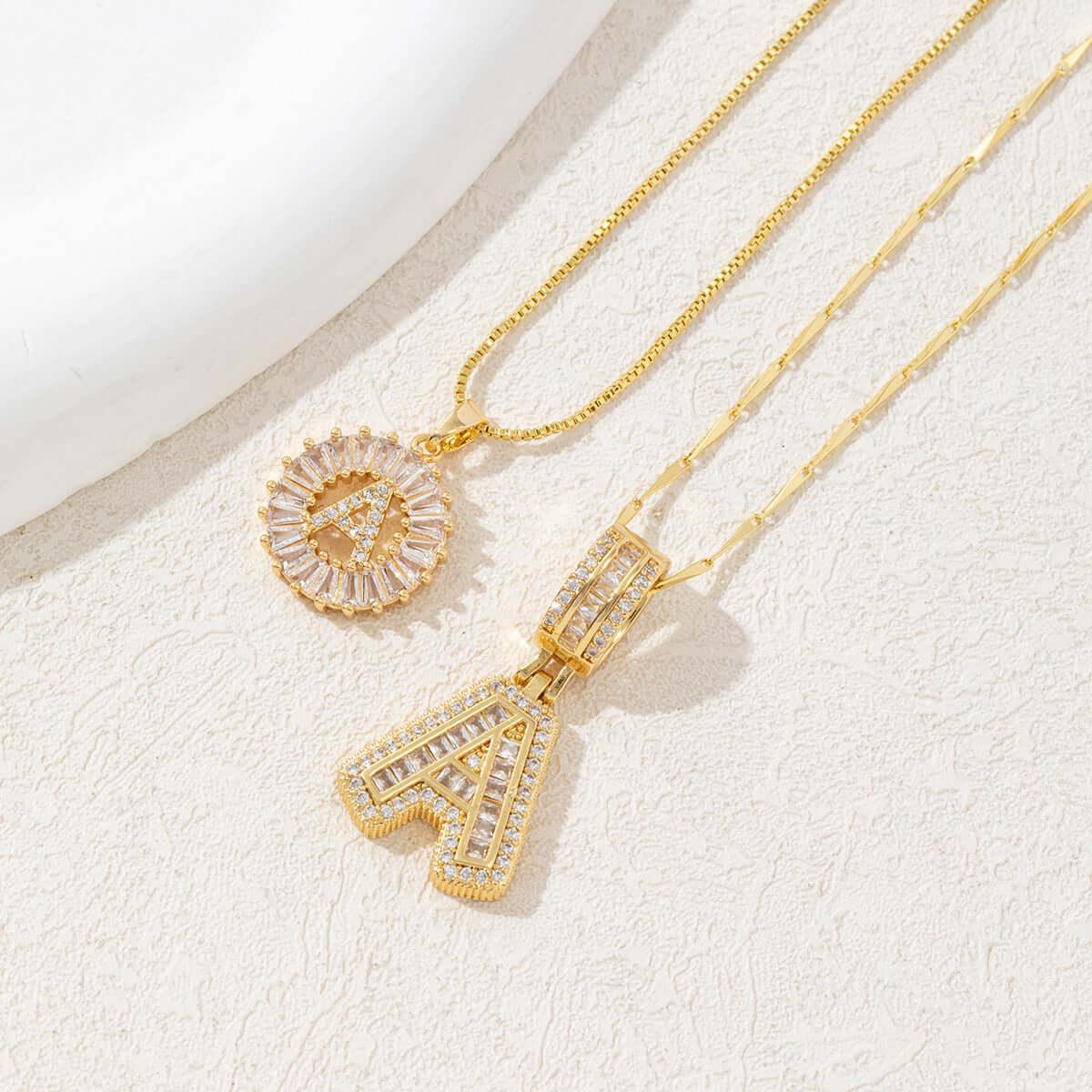 Letter Pendant Necklace Copper Set Zirconium Round Flower Flower letters + box chain / Z