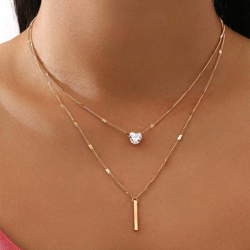 Cross-border hot sale rhinestone water drop long double-layer pendant necklace eprolo