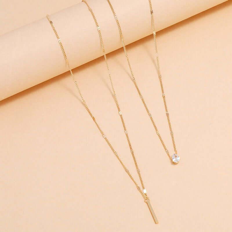 Cross-border hot sale rhinestone water drop long double-layer pendant necklace eprolo