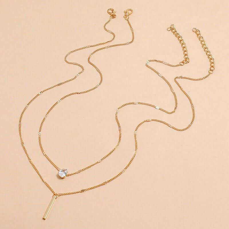 Cross-border hot sale rhinestone water drop long double-layer pendant necklace eprolo