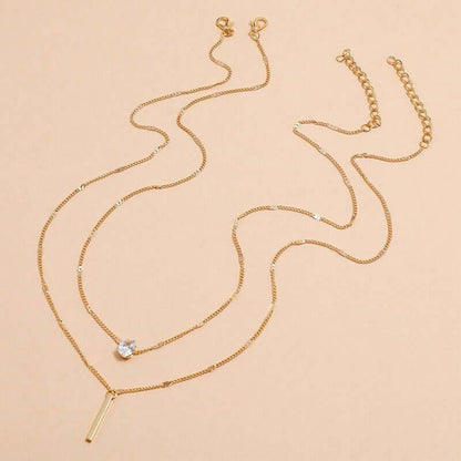 Cross-border hot sale rhinestone water drop long double-layer pendant necklace eprolo