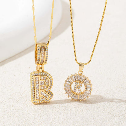 Letter Pendant Necklace Copper Set Zirconium Round Flower Flower letters + box chain / Z