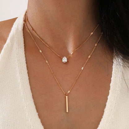 Cross-border hot sale rhinestone water drop long double-layer pendant necklace eprolo