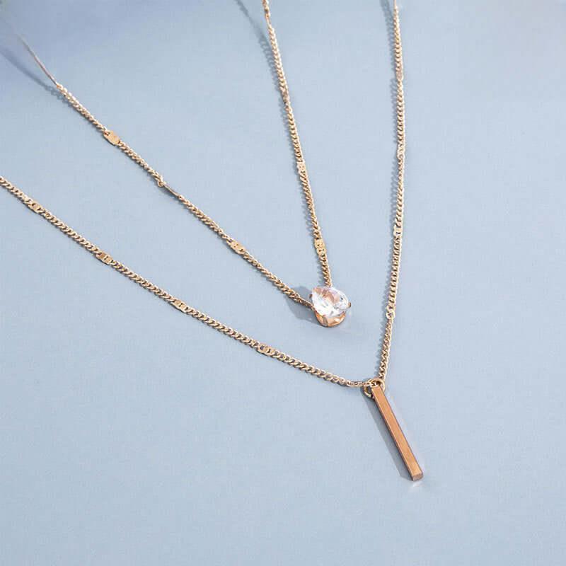 Cross-border hot sale rhinestone water drop long double-layer pendant necklace eprolo