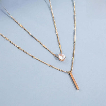 Cross-border hot sale rhinestone water drop long double-layer pendant necklace eprolo