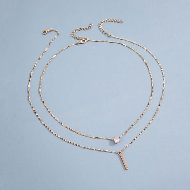 Cross-border hot sale rhinestone water drop long double-layer pendant necklace eprolo