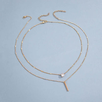 Cross-border hot sale rhinestone water drop long double-layer pendant necklace eprolo