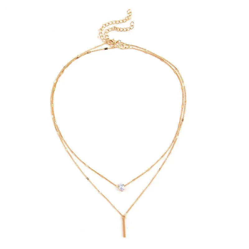 Cross-border hot sale rhinestone water drop long double-layer pendant necklace eprolo