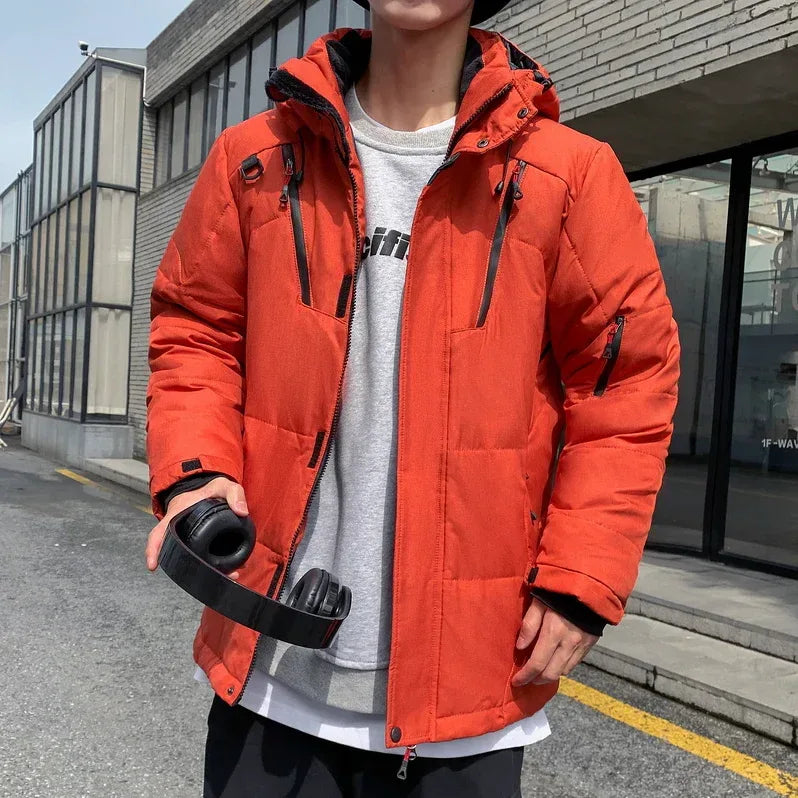 Mens High Collar Puffer Jacket With Removable Hood M / Black