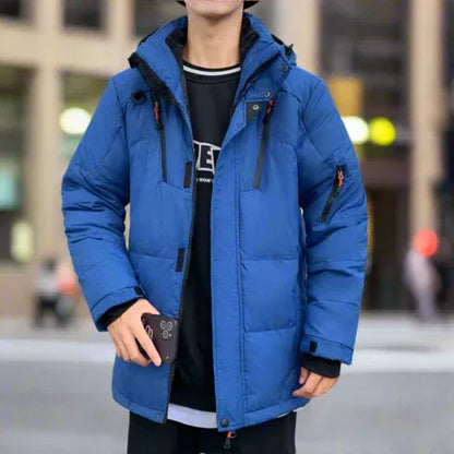 Mens High Collar Puffer Jacket With Removable Hood L / Blue