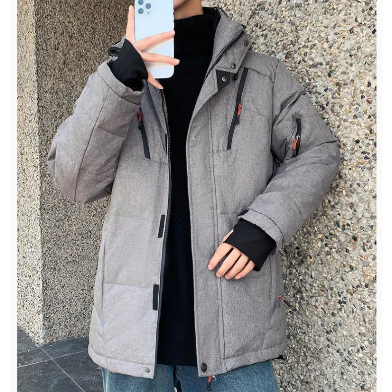 Mens High Collar Puffer Jacket With Removable Hood M / Black