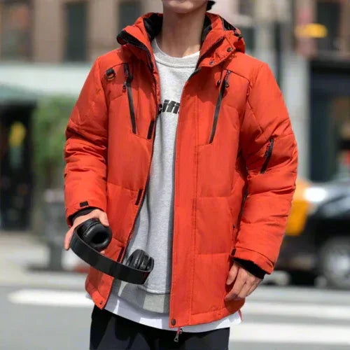 Mens High Collar Puffer Jacket With Removable Hood S / Orange