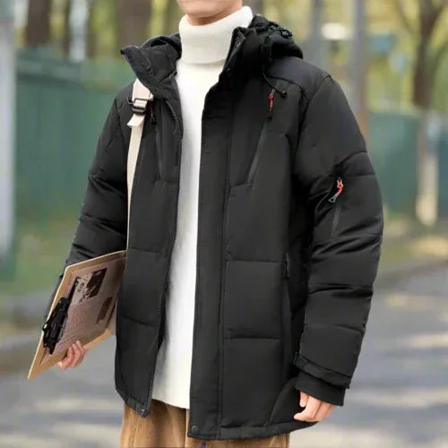 Mens High Collar Puffer Jacket With Removable Hood M / Black