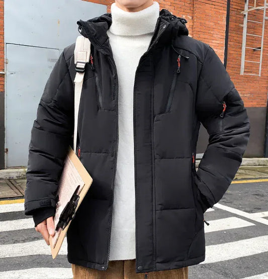 Mens High Collar Puffer Jacket With Removable Hood M / Black