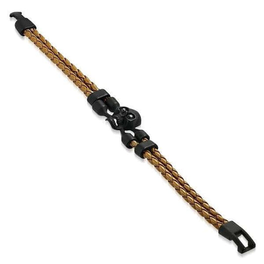 Brown & Flat Black Skull Crossbone Leather Bracelet (#c184) Default Title