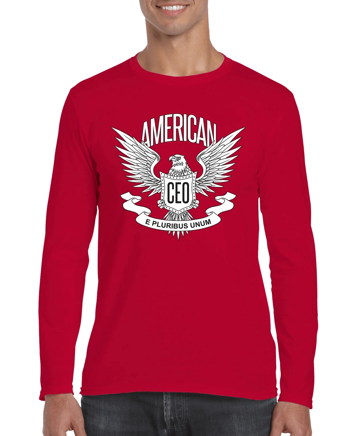 American CEO Patriotic Eagle Men's Long Sleeve Shirt Red / 3XL
