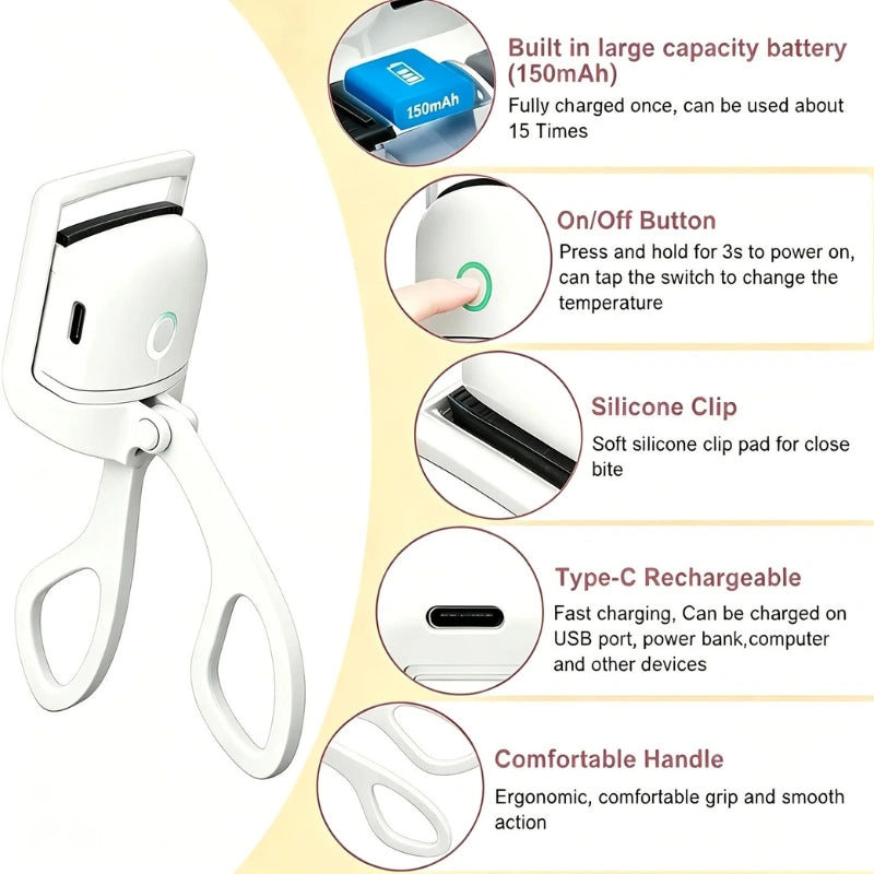 Rechargeable Heated Eyelash Curler - Mini Electric Eyelash Curler with LED Display & Temperature Settings