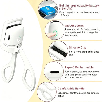 Rechargeable Heated Eyelash Curler - Mini Electric Eyelash Curler with LED Display & Temperature Settings