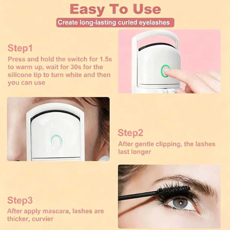 Rechargeable Heated Eyelash Curler - Mini Electric Eyelash Curler with LED Display & Temperature Settings