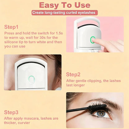 Rechargeable Heated Eyelash Curler - Mini Electric Eyelash Curler with LED Display & Temperature Settings