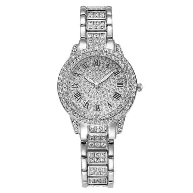Diamond Crystals Watch and Bracelet Set 1Piece Sliver Watch A