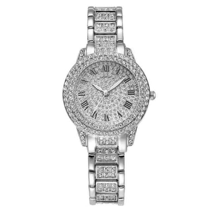 Diamond Crystals Watch and Bracelet Set 1Piece Sliver Watch A